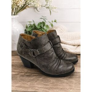 NATURAL SOUL Yeva Faux Leather Stacked Ankle Boots 9.5 Women's Grey Zip Up